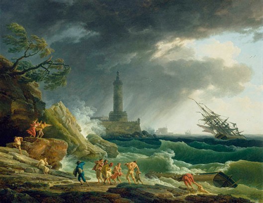 'A Storm on the Mediterranean Coast' by Vernet 1767 {{PD-Art}}