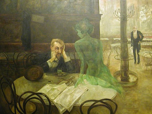 Illusions might take on a life of their own today! 'The Absinthe Drinker' by Victor Oliva 1901 {{PD-Art}}