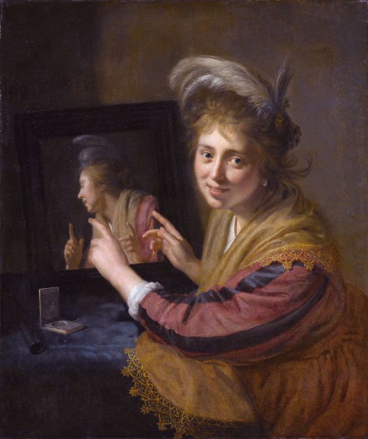 'Girl at a Mirror' by Paulus Moreelse 1632 {{PD-Art}}