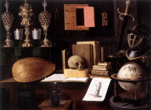 Note the costellation globe in the lower right corner 'The Great Vanity, Still-Life' Sebastian Stoskopff 1641 {{PD-Art}}