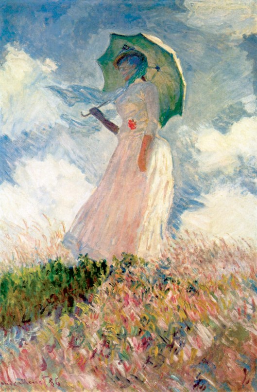 'Study of a Figure Outdoors: Woman with a Parasol, Looking Left' Claude Monet 1886 {{PD}}