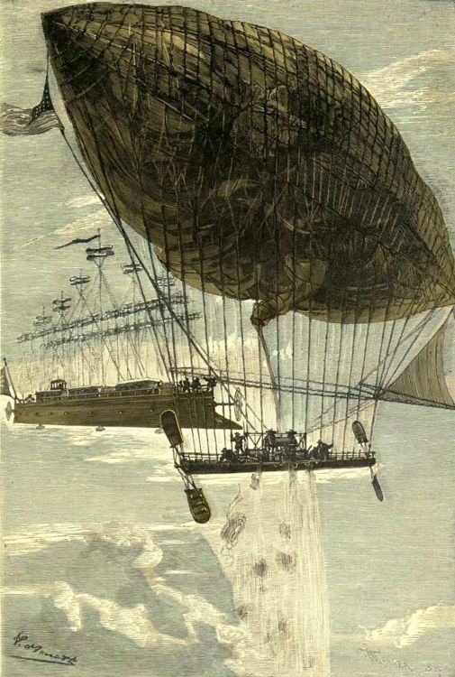 Flying's kind of a fantastical idea even at the best of times. 'Robur the Conqueror' by Léon Benett 1886 {{PD}}