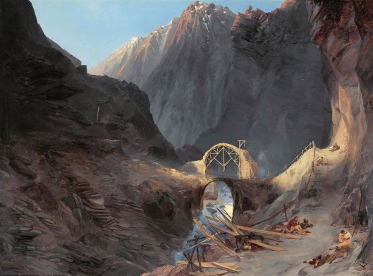 'Bau der Teufelsbruecke' ('The building of the Devil's Bridge') Carl Blechen 1833 {{PD}}