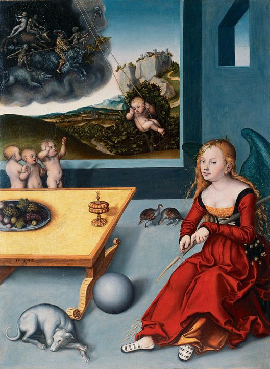 Melancholy can be an impediment to getting on with it; sometimes whittling helps. 'Melancholia' by Lucas Cranach the Elder 1532 {{PD}}