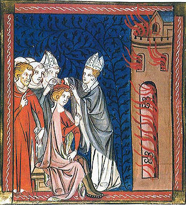 Don't abdicate, for instance, your responsibility to put that fire out. from 'The Chronicles of St. Denis' 12th century Artist unknown {{PD}}
