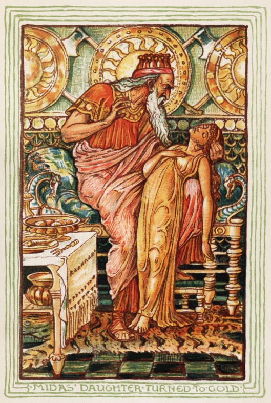 It's unlikely your pizazz will go quite this far, Leo. 'Midas and His Daughter' Walter Crane {{PD}}