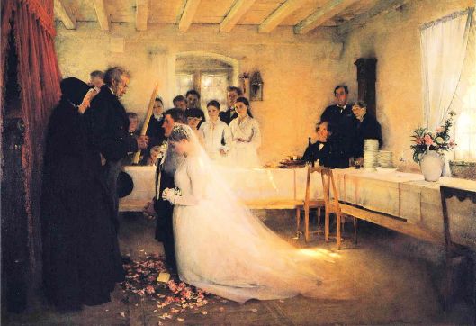 Reconciling the past with the current reality is a lot like getting married. Pascal Dagnan-Bouveret - 'Blessing of the Young Couple Before Marriage' 1880 {{PD}}