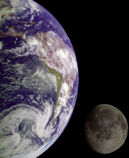 Earth and her Moon taken by the Galileo probe 1990 NASA {{PD}}