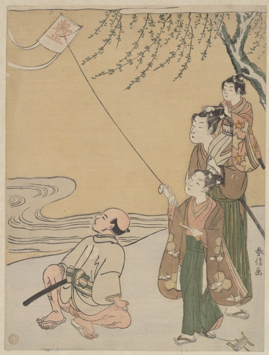 What seemed like just a pastime before gains big meaning for you this year, Sag. Woodblock print of kite flying by Japanese artist Suzuki Harunobu (鈴木 春信) from the Edo period 1766 {{PD}}