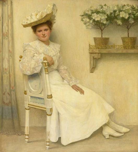 You should be sitting pretty quickly this year, Aquarius. Heinrich Hellhoff - Portrait seiner Tochter Charlotte Testrup auf weiß gefasstem Louis-Seize-Stuhl. 1906  (Portrait of the Artist's daughter, Charlotte Testrup, in white on a Louis XVI chair) {{PD}}