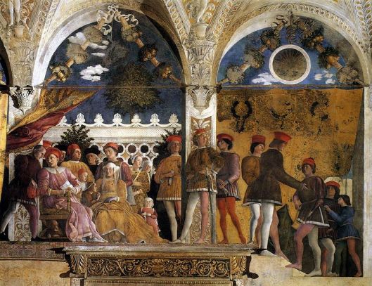 A different kind of Italian court. Andrea Mantegna - 'The Court of Gonzaga' c1470 {{PD}}