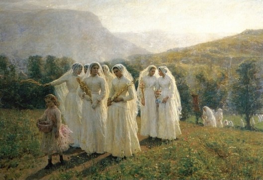 'Young Women Going to a Procession' by Jules Breton c1890 {{PD}}