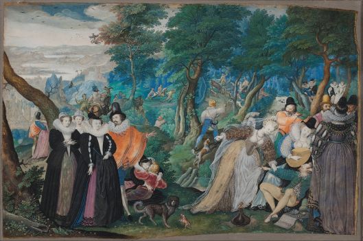 Now that sounds fun.  'A Party in the Open Air: Allegory on Conjugal Love' by Isaac Oliver c1590 {{PD}} 