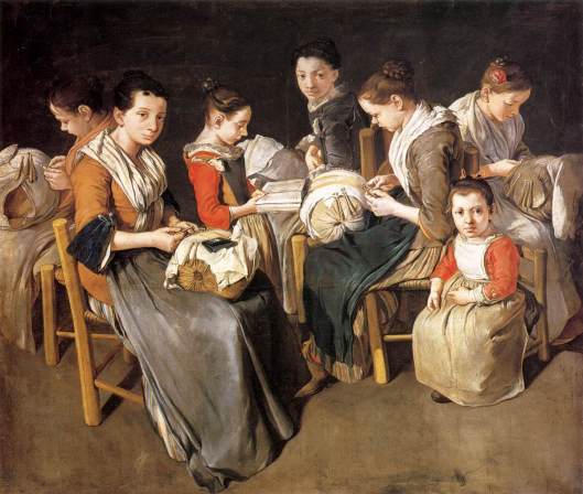 Giacomo Ceruti - Women Working on Pillow Lace (The Sewing School) 1720s {{PD}}