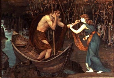 BAL11062 Charon and Psyche (oil on canvas) by Stanhope, John Roddam Spencer (1829-1908) oil on canvas 95.2x138.4 Private Collection Roy Miles Fine Paintings English, out of copyright