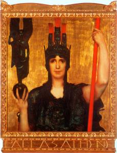 Franz von Stuck  'Pallas Athene' 1898 {{PD}} Notice the similarity to Klimt's work, especially the breastplate--they were painted in the same year.