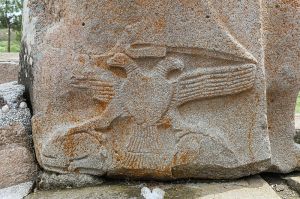 Relief representing a two-headed eagle on the sphinx located at the right of the Sphinx Gate, Alaca Höyük, Turkey Photo by Bernard Gagnon GNU Free Documentation License