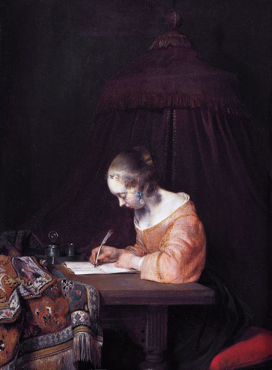 Writing it all down might help, too. Gerard ter Borch c1655 {{PD}}