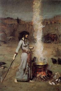 This could be Ceres, currently in Aries, Mars' sign, brewing up said potion. John William Waterhouse - Magic Circle 1885 {{PD}}