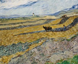 Vincent van Gogh - 'Enclosed Field with Ploughman' 1888 {{PD}}