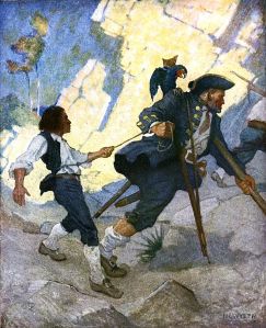 'Jim, Long John Silver and his Parrot' by N. C. Wyeth from 1911 edition of 'Treasure Island' {{PD}}