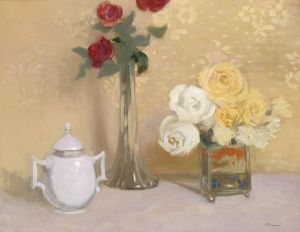 'Still Life with Roses' Ferenc Olgyay 1939 {{PD}}