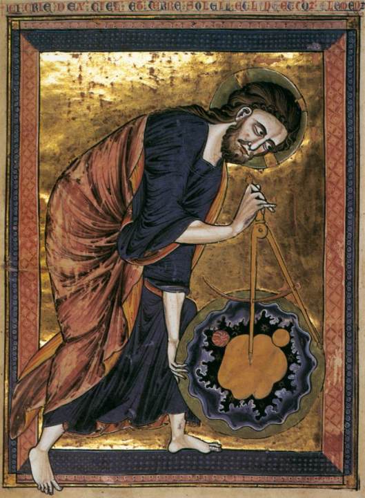 Jesus, relaxing with a little geometry. Unknown Miniaturist, French (active around 1250) {{PD}}