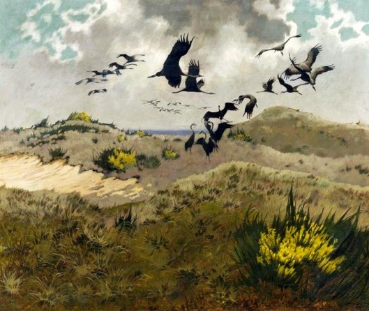 'Cranes in Dunes' Friedrich Lissmann 1910 {{PD}}