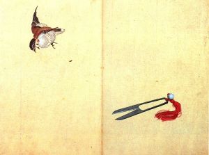 'Pair of Scissors and Sparrow' Katsushika Hokusai (葛飾北斎) {{PD}}