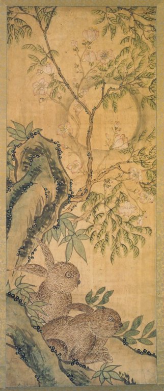 Anonymous (Korea) 'Rabbits and Moon' 19th century {{PD}}