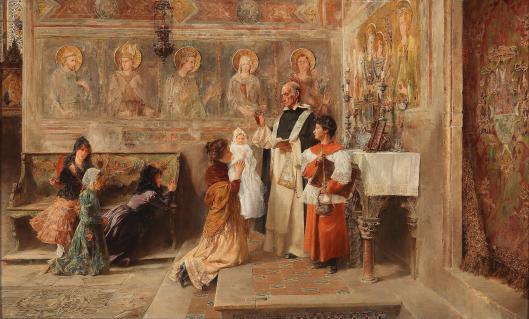 Not all altars are quite so obvious. Vicente Poveda y Juan 'Taufe in Assisi' 1899 {{PD}}